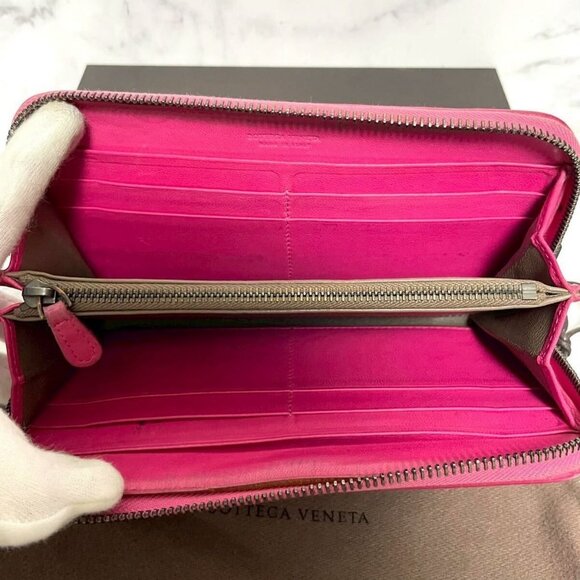 Authentic Bottega Veneta Intrecciato Nappa Zip Around Wallet Pink - Picture 5 of 9